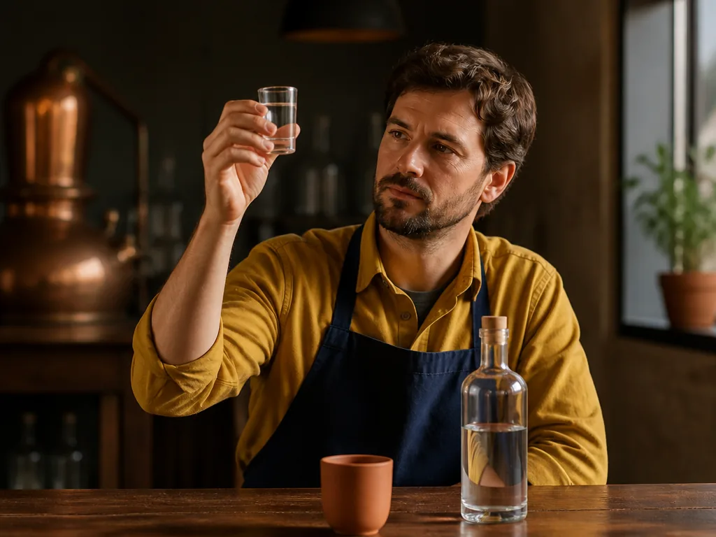 Verre de vodka sur comptoir de bar, prêt pour un shot ou un cocktail